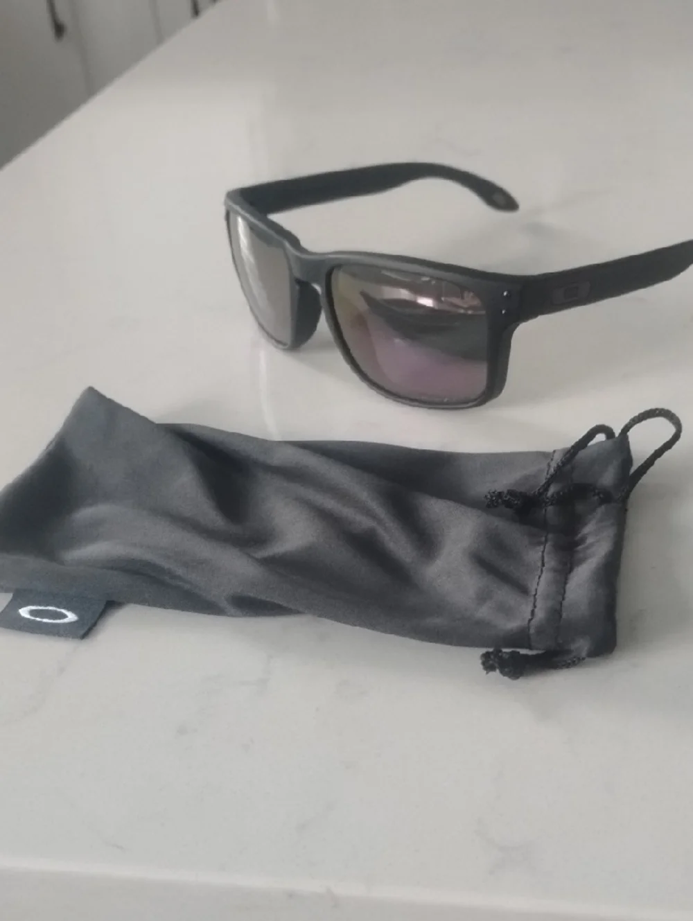 Oakley Black Frame Holbrook Sunglasses with Purple Mirror Lenses